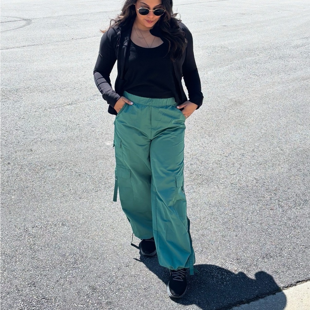 Green High-Waisted Wide-Leg Trousers